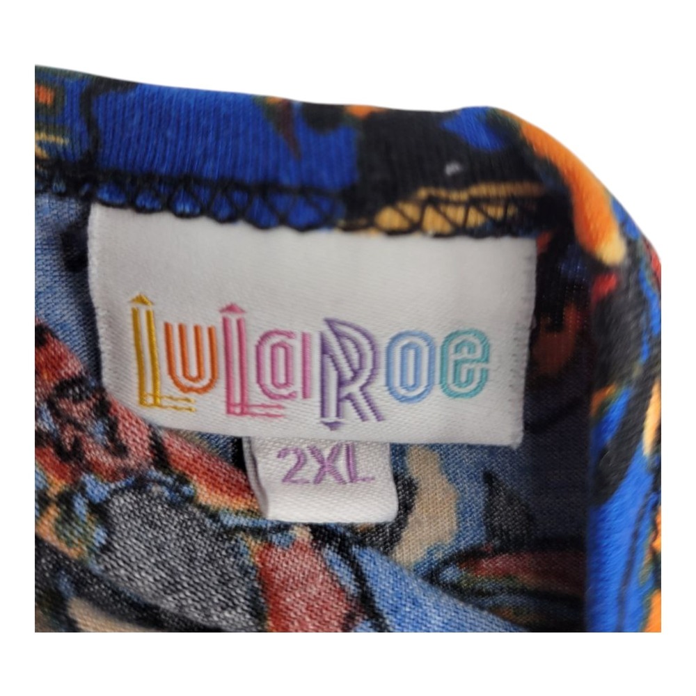 LuLaRoe 2XL Women's Short Sleeve Scoop Neck High Low Black Orange Blue Floral - Picture 3 of 5